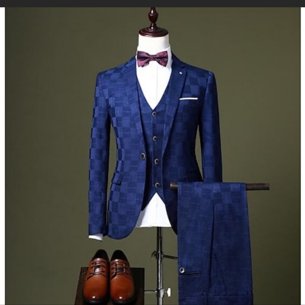 Men's Blue Checkered Suit